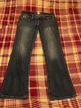 Maurices Distressed Dark Blue Flare Jeans